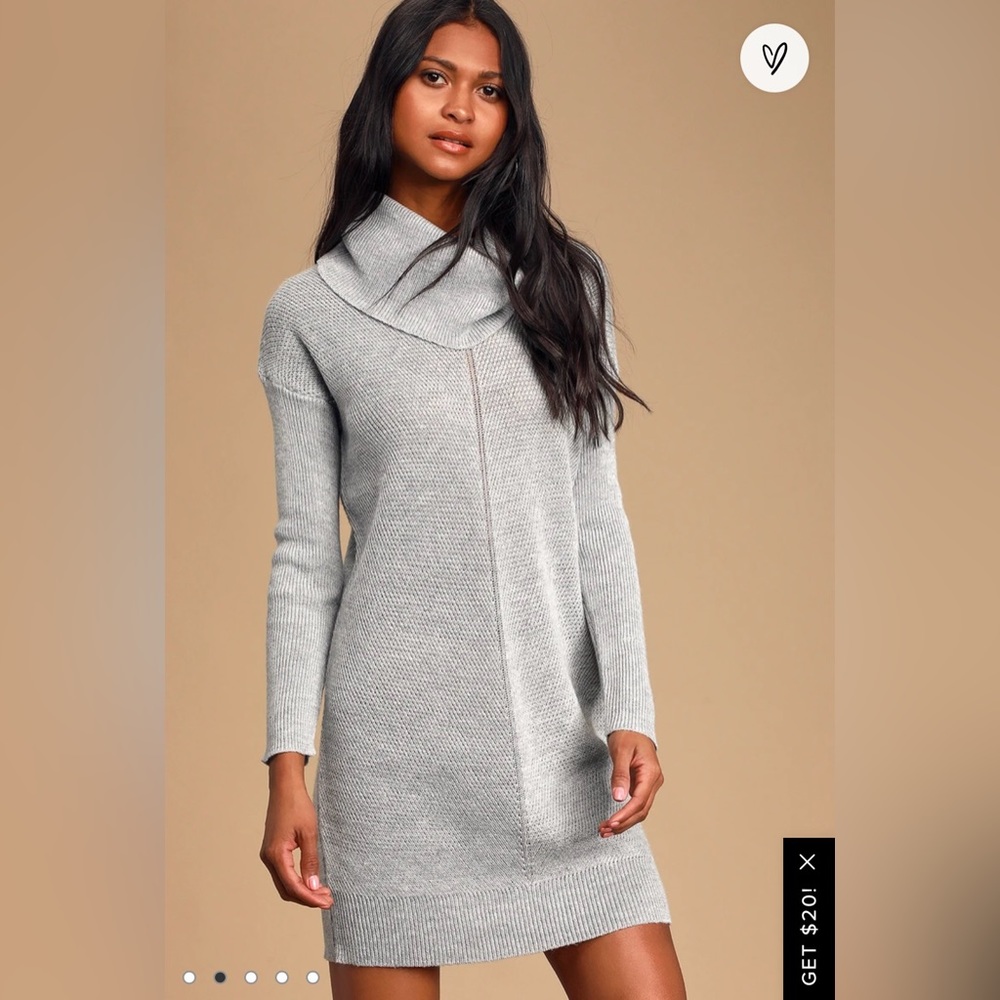 Gray sweater dress with turtle neck
